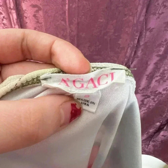 y2k Vintage A'Gaci Tropical Floral Cowl Neck Bodycon Dress Mesh Size S - Picture 5 of 6